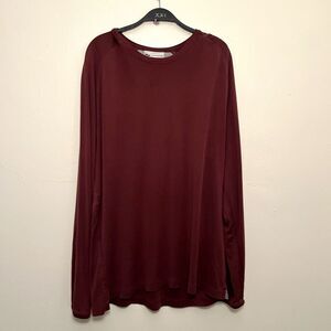 Wilke Rodriguez Contrast Stitch Silk Long Sleeve Crewneck Shirt, Brown- XXL Tall